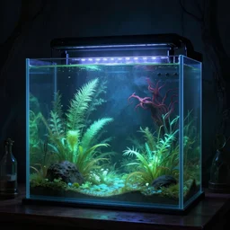 glowing aquarium with plants inside digital art scary gothic mysterious