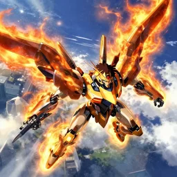 world destroyer fire jets mech flying forward by makoto shinkai and hidari and wlop