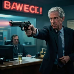 jerome powell robbing a bank at gunpoint, cyberpunk