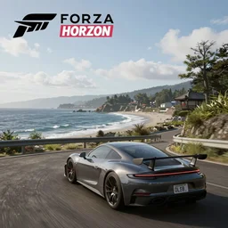 screenshot of forza horizon set in japan, ocean coast, rtx, dlss, uhd