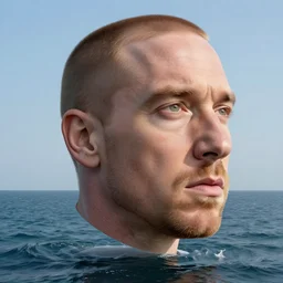 giant eminem head hovering over the ocean, highly intricate, hyper realistic, 8 k