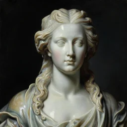 a neoclassicist close - up portrait of a porcelain figure. reflective detailed textures. gloomy black background. highly detailed fantasy science fiction painting by moebius, norman rockwell, frank frazetta, and syd mead. rich colors, high contrast. artstation