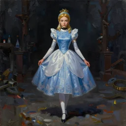 cinderella, cyberpunk, oil painting, darkness, paint texture, digital painting, highly detailed, artstation, sharp focus, illustration, concept art, ruan jia, charlie bowater, tom bagshaw, norman rockwell