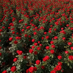 top down view of a field of red roses, vray