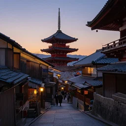 a beautiful evening in Kyoto Japan, rendered in octane, 4k