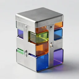 idea for stacked box - shaped mass study, stainless steel and colorful glass, trending on behance, keyshot 1 1