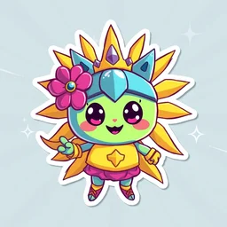 cute miss mascot tournegrin tournegrin sunkern super hero sticker art, cronobreaker, beeple game icon