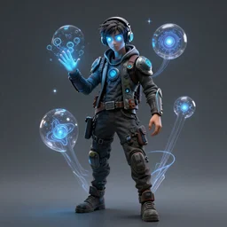a psychic computer nerd :: glowing eyes, levitating, psychic powers, magic, full body character concept art, detailed, intricate, unreal engine render