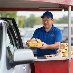 drive - thru worker handing out food