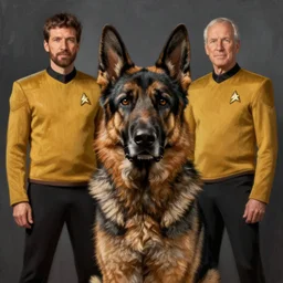 a portrait of a black humanoid german shepard dogman canine star trek the next generation. highly detailed painting by gaston bussiere, craig mullins, j. c. leyendecker, furry