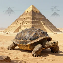 a gigantic collasal tortoise in the desert on its back pyramid ziggurat highly detailed concept art schematic, Laurie Greasley