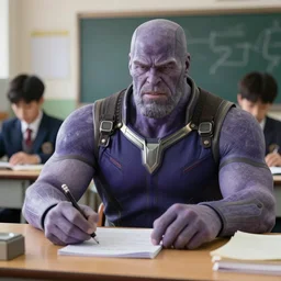 thanos studying in school, highres