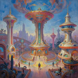 sci - fi cyberpunk amusement park in 2 4 th century, rococo color scheme, by ranganath krishnamani, by james gilleard, by ian mcque, by paul thurlby, trending on artstation, oil on canvas, hd, sharp, detailed,