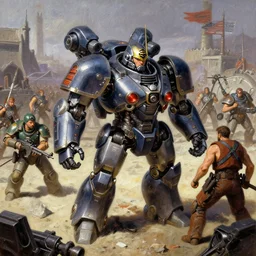 mechwarriors in a battlefield. style by simon bisley, ismail inceoglu, wadim kashin, filip hodas, benedick bana, and andrew atroshenko.