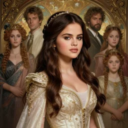 ancient queen selena gomez, diffuse lighting, fantasy, intricate, elegant, highly detailed, lifelike, photorealistic, digital painting, artstation, illustration, concept art, smooth, sharp focus, art by john collier and albert aublet and krenz cushart and artem demura and alphonse mucha
