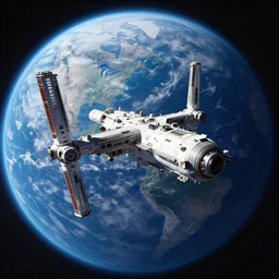 A military space station in Low Orbit above Earth, ArtStation, cinematic, beautiful, ethereal, by Greg Rutkowski