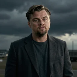 medium shot portrait of leonardo dicaprio in don't look up, octane render, redshift, smooth, photographic, drammatic lighting, fdark clouds in the background, by dmitry prozorov, loish, and wlop, trending on artstation