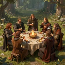 medieval feast with drinking, artstation, fantasy