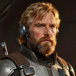 adam jensen star wars rebel brave!! bearded human cyber! pilot portrait by ralph mcquarrie. face is visible. trending at artstation