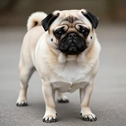 a pug with human legs, chimaera, photo