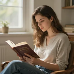a girl reading a book by Mark Keathley in the style of 2022 ai art