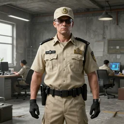 zombie ranger officers beige uniform and caps in brutalist concrete office trending on artstation high detail digital painting 4 k 8 k hd