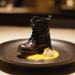 roast boot on a platter, michelin star restaurant, award winning food photography, macro lens