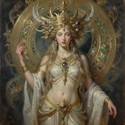 A beautiful goddess, queen of nature, Gaia, intricate and ornate details, detailed, hyper-realistic, oil on canvas, surreal
