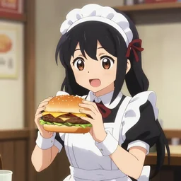 anime portrait of a maid bringing burger