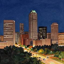 a drawing of houston city at night
