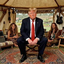 donald trump living in a hippie commune, photoshoot in the style of annie leibovitz, hyperreal