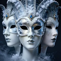 3 d beautiful face with venetian mask in the center. beautiful glossy intricate highly detailed venetian mask. ice, frost, snow, milk, artwork by tooth wu and wlop and beeple and greg rutkowski, 8 k trending on artstation, volumetric lighting