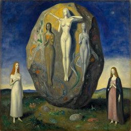 study of the psychedelics dream bot mothership over the sublime sacred rock. painting by mikalojus konstantinas ciurlionis, bosch, wayne barlowe, agnes pelton, rene magritte