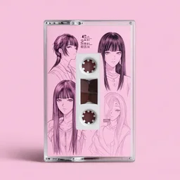 a music cassette with a pink monochrome background by inio asano, beeple and james jean, aya takano color style, 4 k, super detailed, night sky, digital art, digital painting, celestial, majestic, colorful
