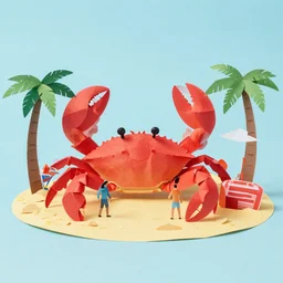 paper cutout diorama of crab rave at the beach - n 6
