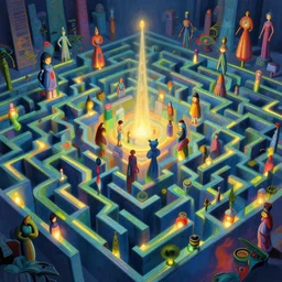 the infinite maze by beksinski, colorful, beuckelaer, ghibli, glowing lights, highly detailed, bomberg, carus, moebius, delvaus, ellis, peter elson, giger, jansson, john martin, phillips coles, pollock, watrous. mysticism brutalism, ethereal, unsettling, artstation, 8 k, rendered, 3 d
