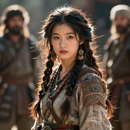 detailed ultrarealistic photography of medieval hippie warrior japanese girl, wayne barlowe, greg rutkowski, greg hildebrandt cinematic, full shot