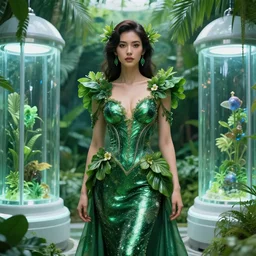 porttait of a beautiful celestial Hawaiian pearlescent lush garden Goddess wearing a futuristic lush luxurious suit exposed in cryo chambers by James Jean, royal green and oceanic blue theme, intricate, elegant, highly detailed, centered, digital painting, lush hawaiian landscape, sakura season, Kauai inspired, artstation, concept art, smooth, sharp focus, illustration, by Peter Mohrbacher, WLOP