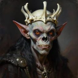 The goblin king wearing a bone crown, painting by Frank Frazetta, detailed, 4k