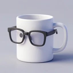 “3D render of a mug with glasses.”