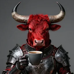 hyper realistic knight with bull horns coming out of eye sockets, red, artstation, 8 k render, octane, fueled by caffeine : : tim burton