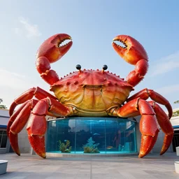1 9 8 5 crab themed giant aquarium, googie architecture, one point perspective, americana, fishcore, exterior photography, hd 8 k, photography by ansel adams