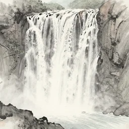 an endless waterfall, painted with a thin brush, detailed sumi-e illustration
