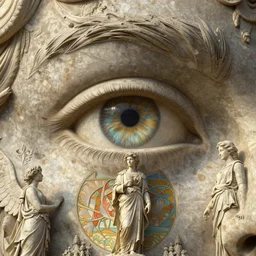 beautiful very extreme closeup eye angels stone statues, unreal engine, greg rutkowski, loish, rhads, beeple, tom bagshaw, alphonse mucha, global illumination, detailed and intricate environment