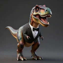 t-rex in a tuxedo suit, photorealistic