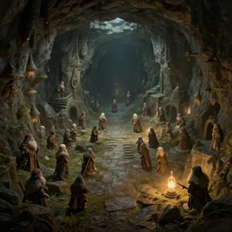 An underground city of dwarves, fantasy concept art, detailed, atmospheric