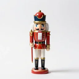 miniature nutcracker, high detail macro photography, isolated on a pure white background, centered, entire object in frame, sharp focus, soft studio lighting