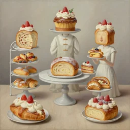 intricate five nice bakery scene, oil on canvas, hdr, high detail, photo realistic, hyperrealism, surrealism, cinematic, matte finish, high contrast, 3 d depth, centered, masterpiece, vivid and vibrant colors, enhanced light effect, enhanced eye detail, artstationhd