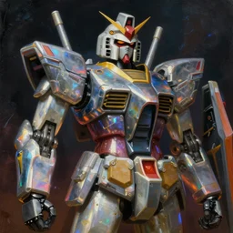 a baroque neoclassicist close - up renaissance portrait of an iridescent 1 8 0 0 s gundam mecha king. reflective detailed textures. glowing colorful fog, dark background. highly detailed fantasy science fiction painting by moebius, norman rockwell, frank frazetta, and syd mead. rich colors, high contrast. artstation
