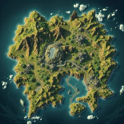 aerial map of a fantasy realm with distinct biomes, highly detailed, smooth, sharp focus, illustration